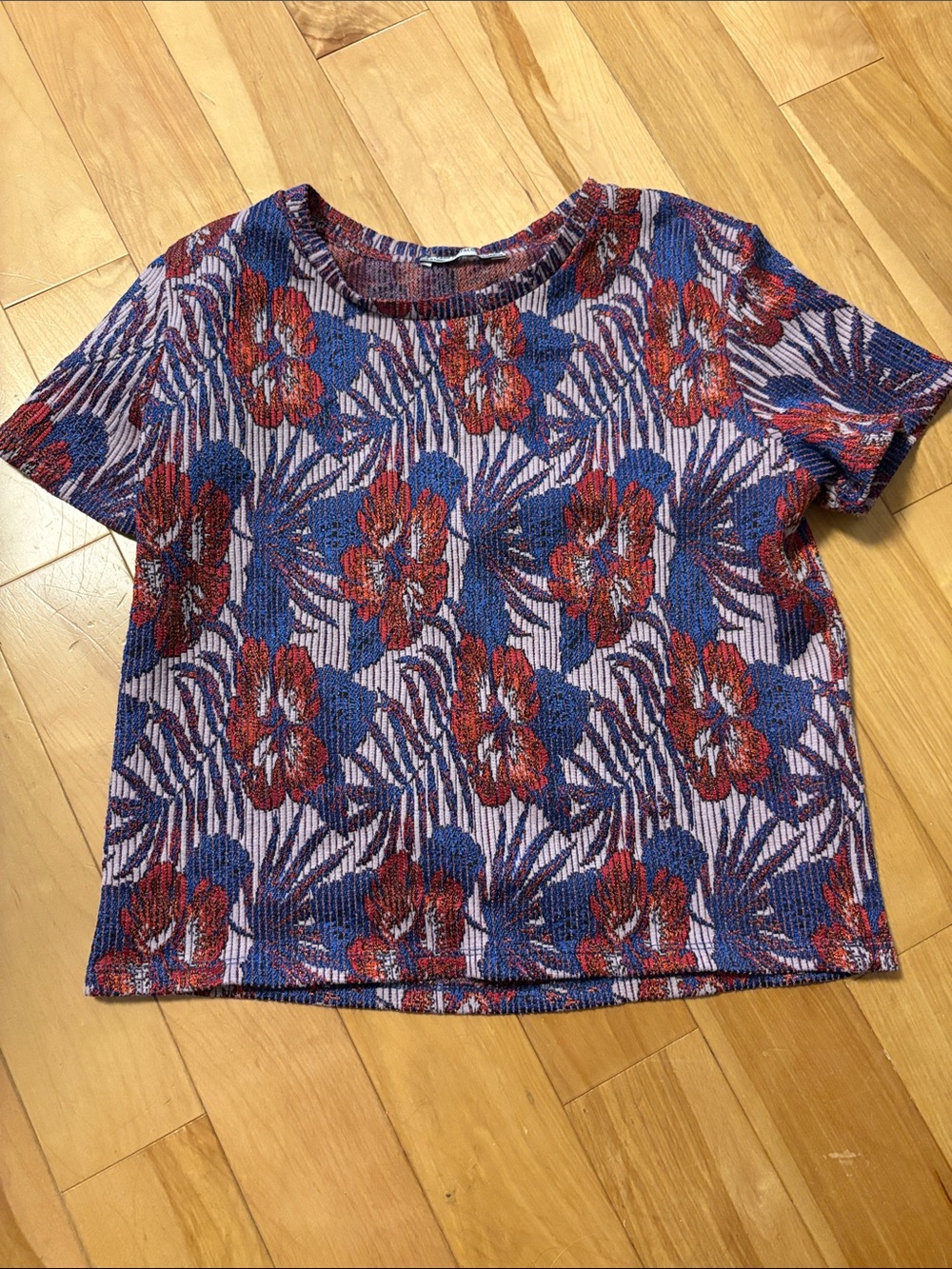 Zara Floral Short Sleeve Top - Blue & Red